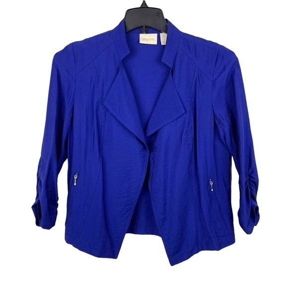 Chico’s Women's Size 0 Small Blue Open Front Jacket Nylon Ruched Lightweight - Picture 1 of 10
